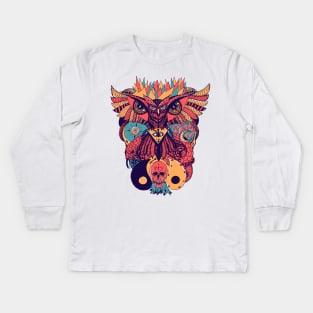 Retro Triad Wise Owl And Ageless Skull Kids Long Sleeve T-Shirt